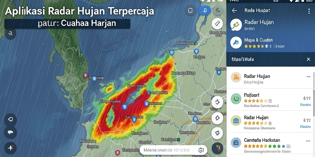 Tampilan antarmuka aplikasi Radar Hujan dengan peta interaktif.
