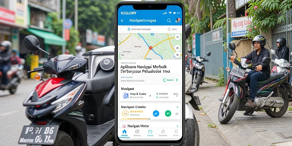 Tampilan antarmuka aplikasi 92GLORY saat navigasi motor.