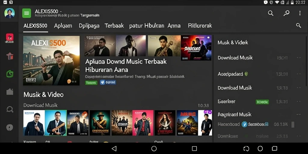 Antarmuka ALEXIS500 yang intuitif untuk download musik.