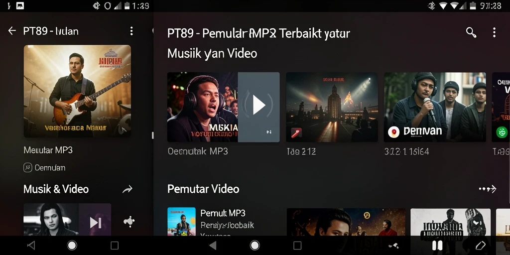 Screenshot utama PT89 menunjukkan antarmuka Pemutar MP3 yang sederhana dan stylish.