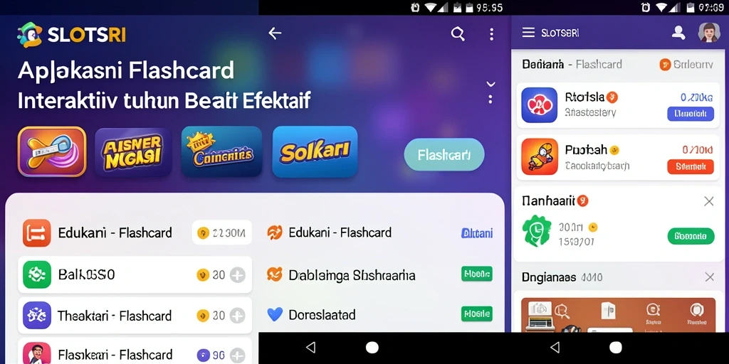 Tampilan utama aplikasi SLOTSRI dengan fitur Flashcard interaktif.