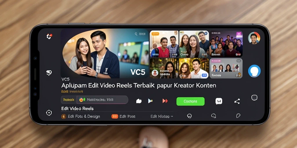 Antarmuka VC5 menampilkan alat edit video yang lengkap dan menarik.